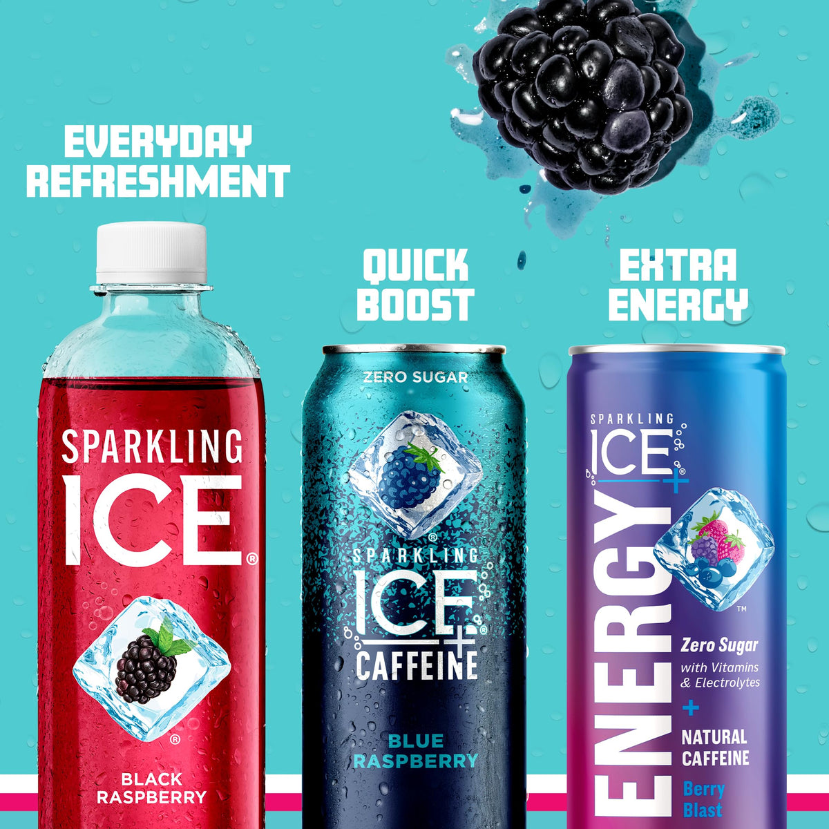 Sparkling Ice +Caffeine Variety Pack, Flavored Sparkling Water, Zero Sugar, with Vitamins and Antioxidants, 16 fl oz, 12 count (Citrus Twist, Black Raspberry, Blue Raspberry, Strawberry Citrus)-UPStoxs
