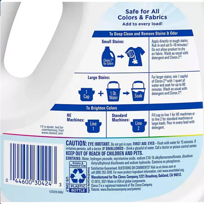 Clorox 2 for Colors Free & Clear Stain Remover, 90 loads, 112 fl. oz.